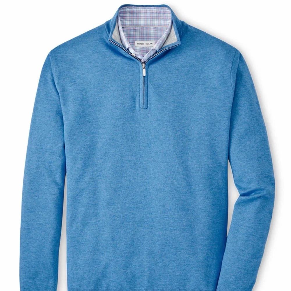 NWT  Peter Millar Crown Men's Medium Coolspun Cotton 1/4 Zip Blue Poppy MS25S28
